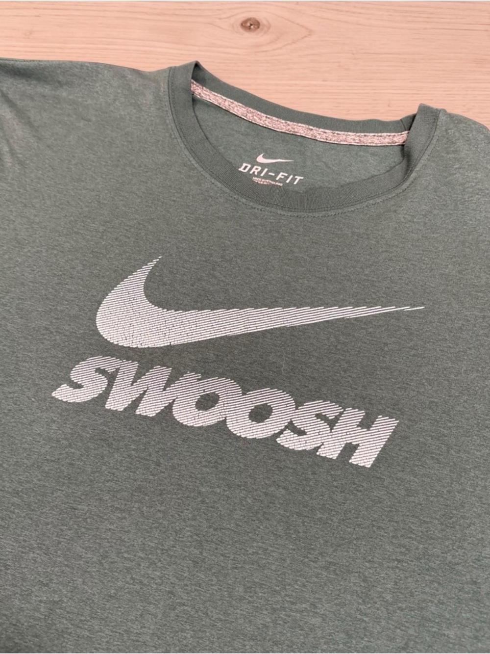 Nike Dri-FIT Swoosh Tee - Heather Green with White Logo